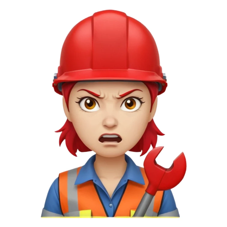 female engineer with red helmet, angry expression, annoyance, furious sticker