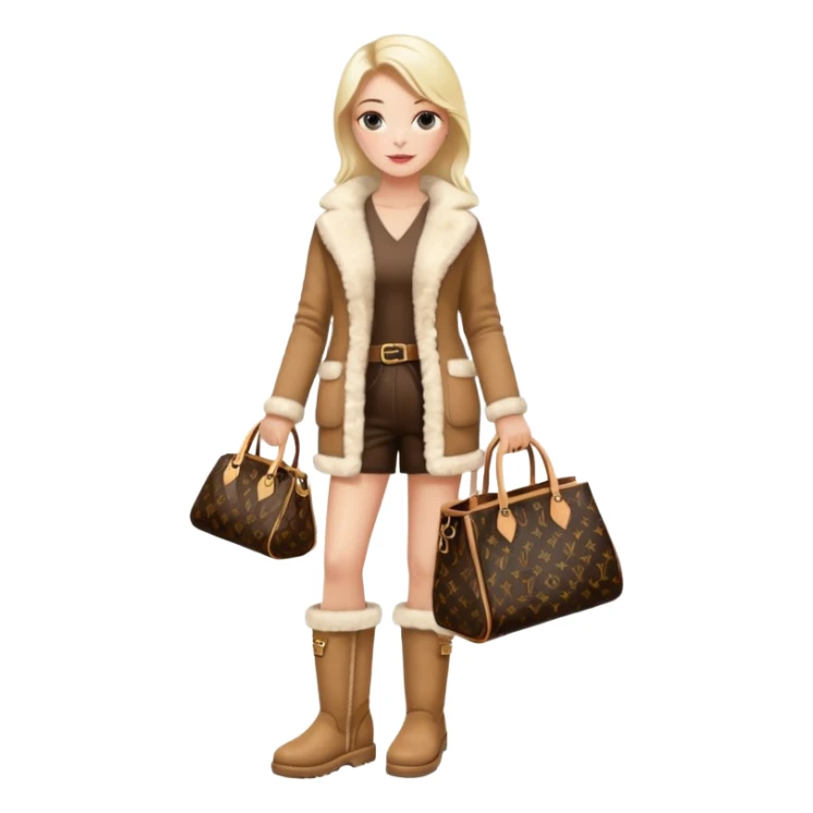 Woman standing with a luxury LV handbag wearing UGG boots.  sticker