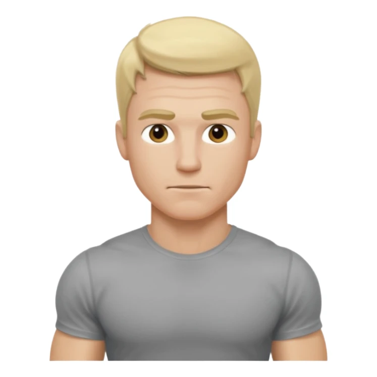 fais le meme blond, tee shirt gris mais musclé et fin sticker