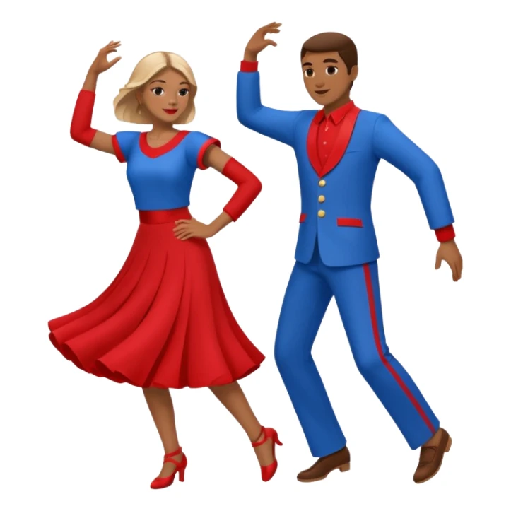 Two people dancing wearing bue and red sticker