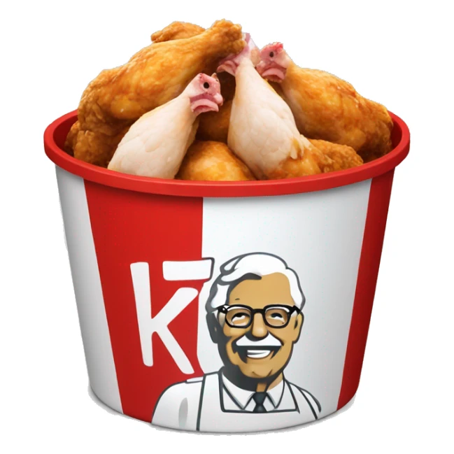  red and white bucket of chicken with the KFC Logo sticker