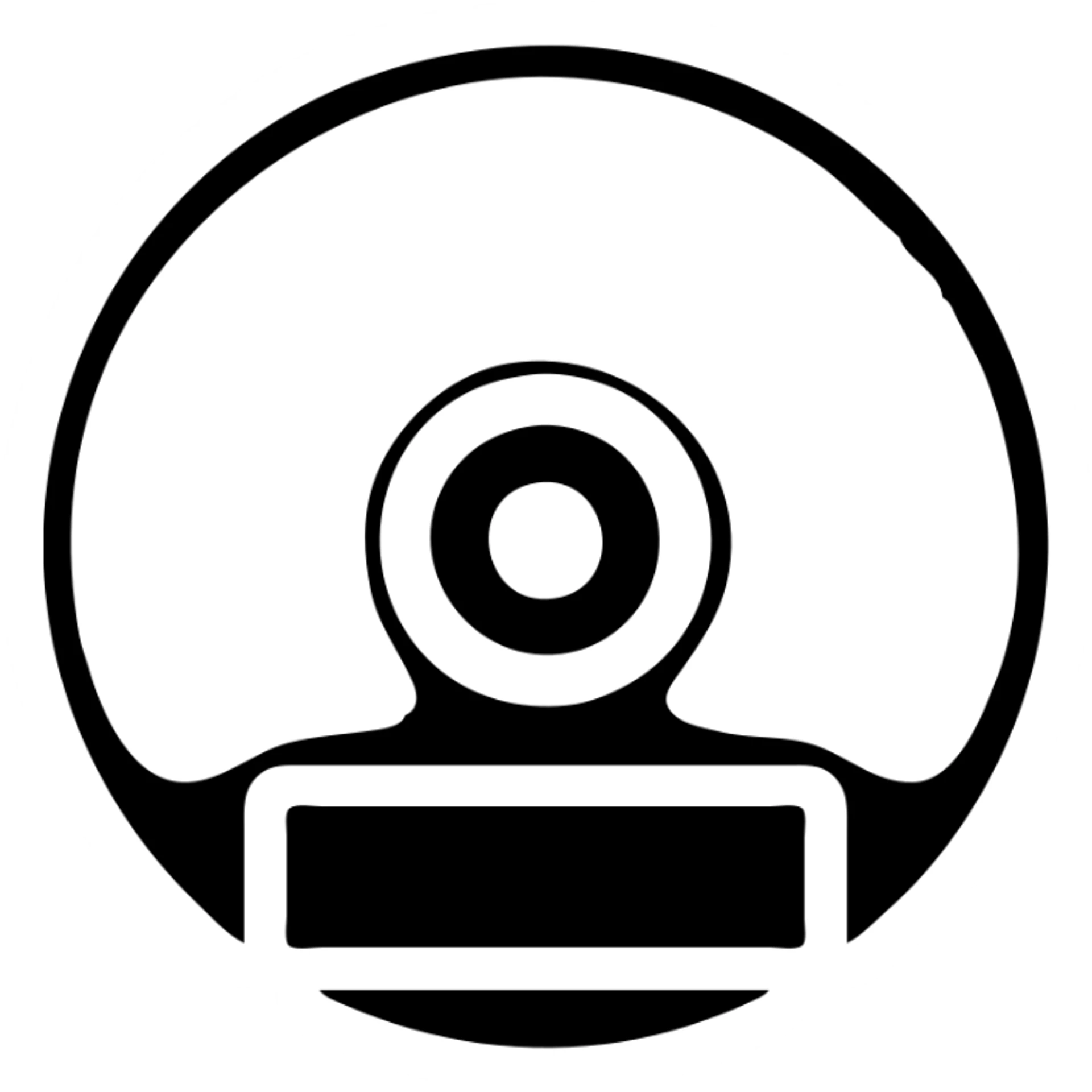 A CD disc in a black filled icon style, with a label. sticker