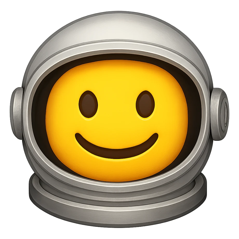 yellow face with silver astronaut helmet, digital illustration, emoji style sticker