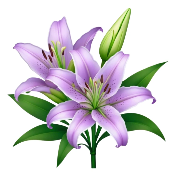 bouquet Light Purple Lily, luxuriant, stem, leaf, bud sticker
