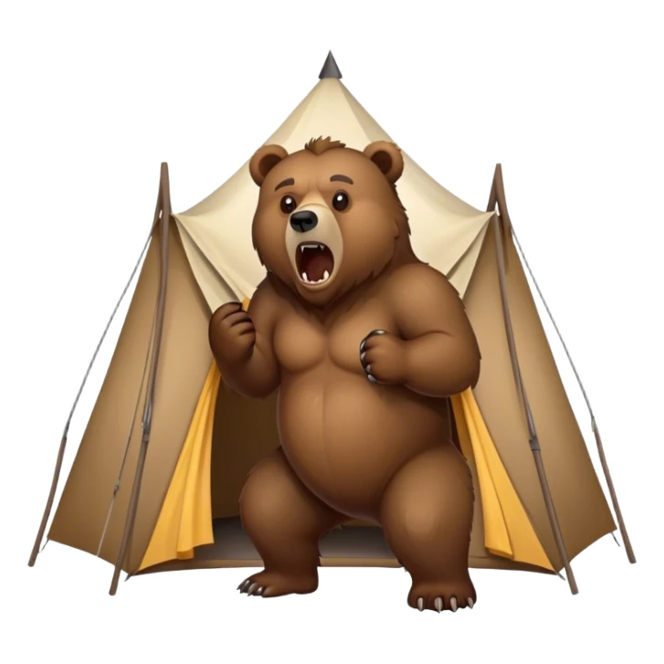 angry grizzly bear growling at a tent beside him sticker