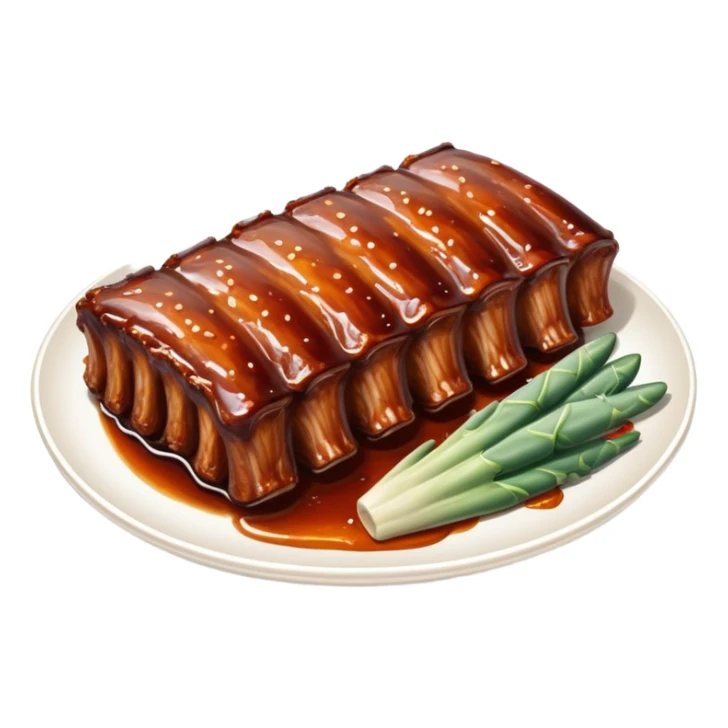 cinematic-realistic-barbeque-ribs-dish-emoji,-depicted-as-succulent,-slow-cooked-ribs-with-a-sticky-smoky-glaze-rendered-with-rich-textures-and-dynamic,-appetizing-lighting. baby back spare ribs sticker