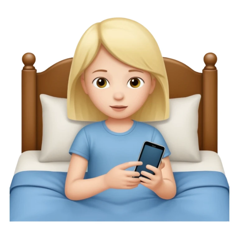 Un niño en la cama con un celular sticker