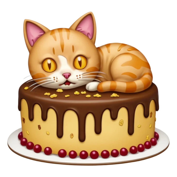 Cat vomiting because of eating cake sticker