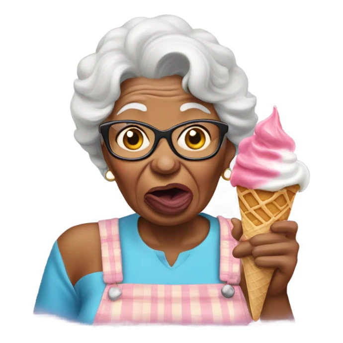 grandma with her tongue out with ice cream on face sticker