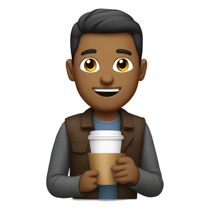 man on a acooter with a coffee in one hand sticker