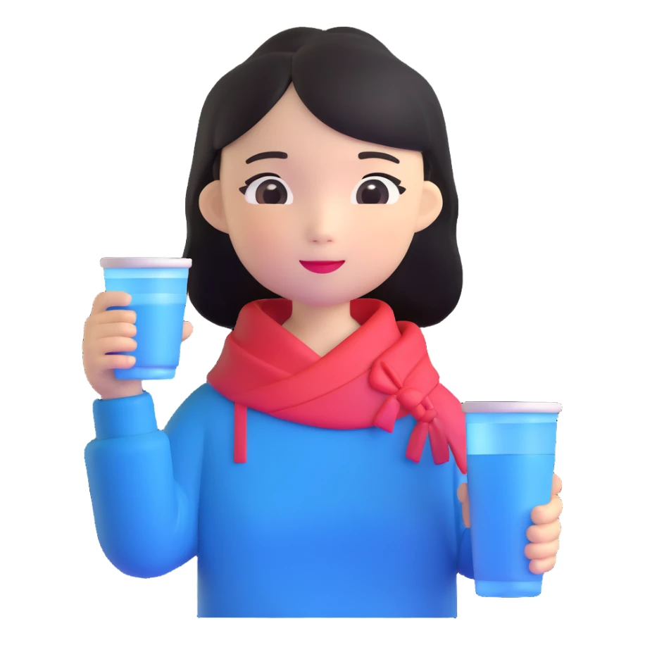 Chinese girl holding a water cup sticker