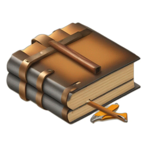 isometric thick BOOK with picture of wood, welder, leather, tools sticker
