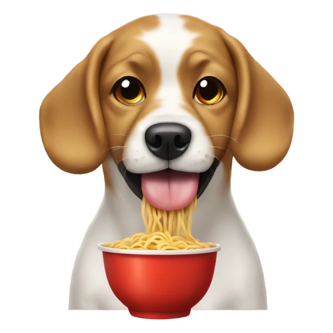 dog showing tongue indoors eating ramen noddles sticker