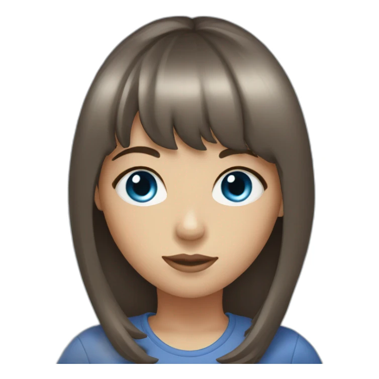 girl with dark brown hair, thick bangs, blue eyes sticker