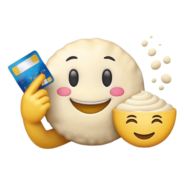happy emoji holding a credit card and flour sticker