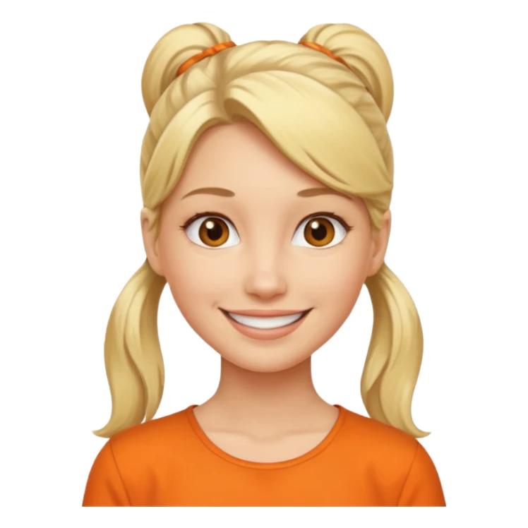 blond woman with ponytail and orange blouse sticker