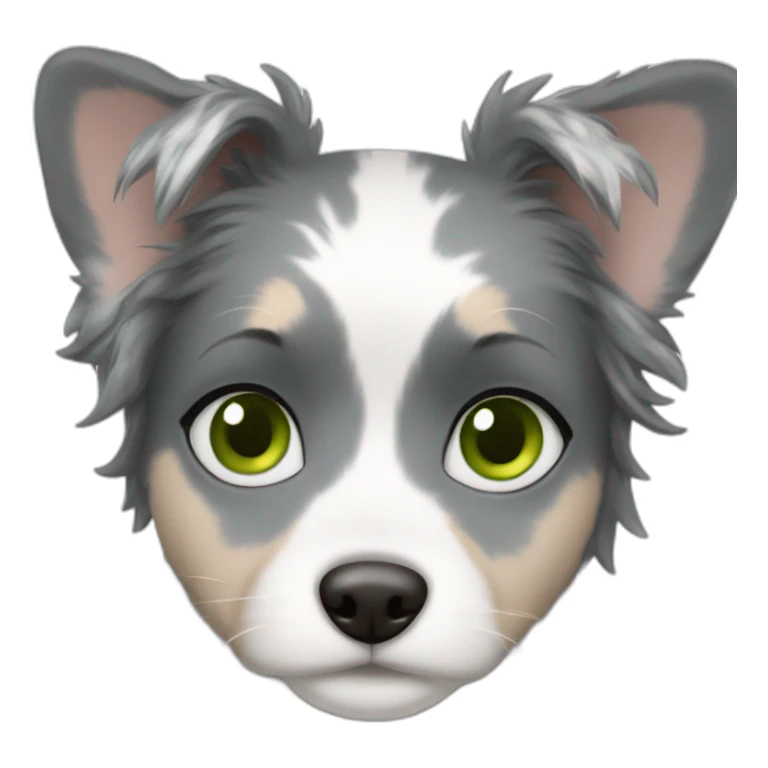 Girl with a blue merle small fluffy dog with green eyes sticker