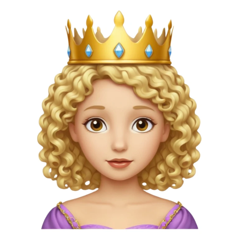 Princess with curly blonde hair, small crown sticker