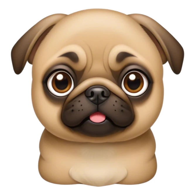 Cinematic Comical Fawn Pug Portrait Emoji, Head tilted dramatically with an exaggeratedly amused expression, featuring a glossy fawn coat with a smooth finish, wide, expressive dark eyes filled with playful disbelief, Simplified yet hilariously expressive features, highly detailed, glowing with a slightly sassy glow, high shine, dramatic yet playful, stylized with an air of cheeky mischief, bright and endearing, soft glowing outline, capturing the essence of a spirited and over-the-top companion, so meme-worthy it feels like it could side-eye its way into internet fame instantly! sticker
