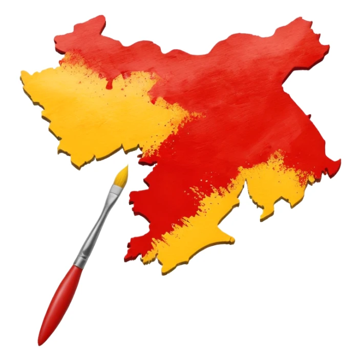 Create a emoji an Karnataka Map top yellow brush paint type and bottom red brush paint type sticker
