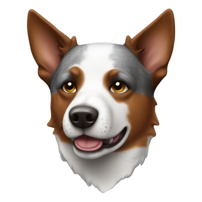 Australian Cattle Dog with a white face and a brown right side sticker
