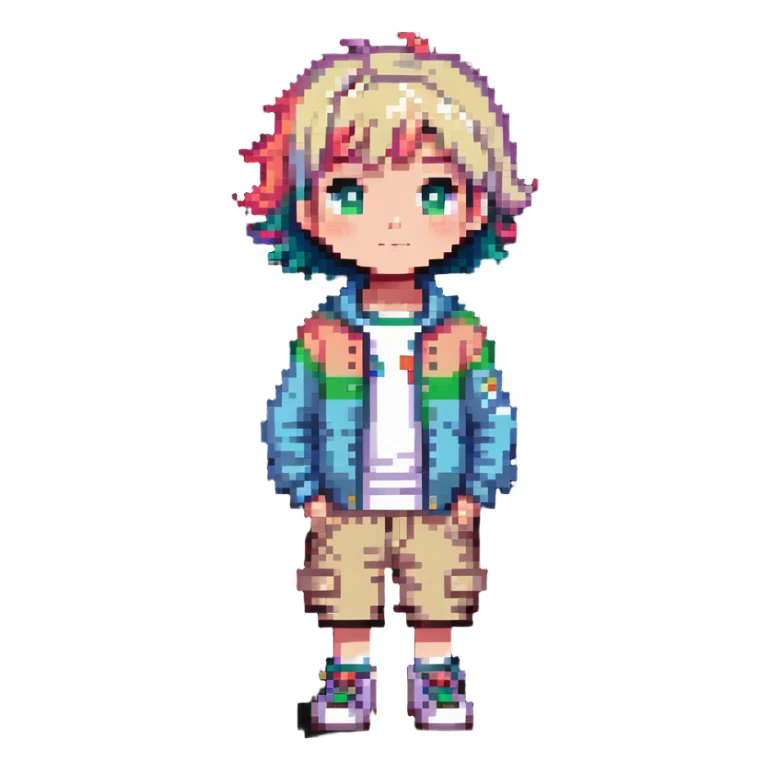 kid with short colorful hair and neutral clothing sticker