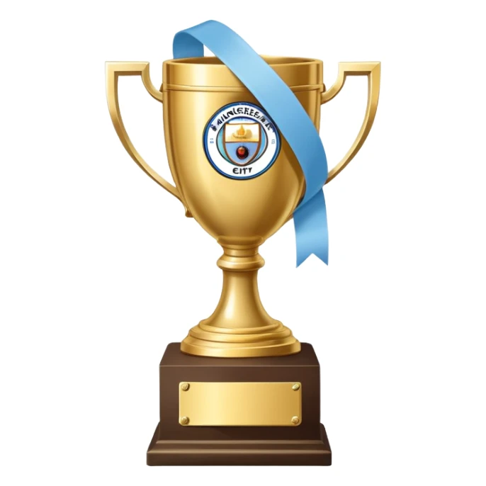 Trophy with Manchester City sky blue ribbons sticker