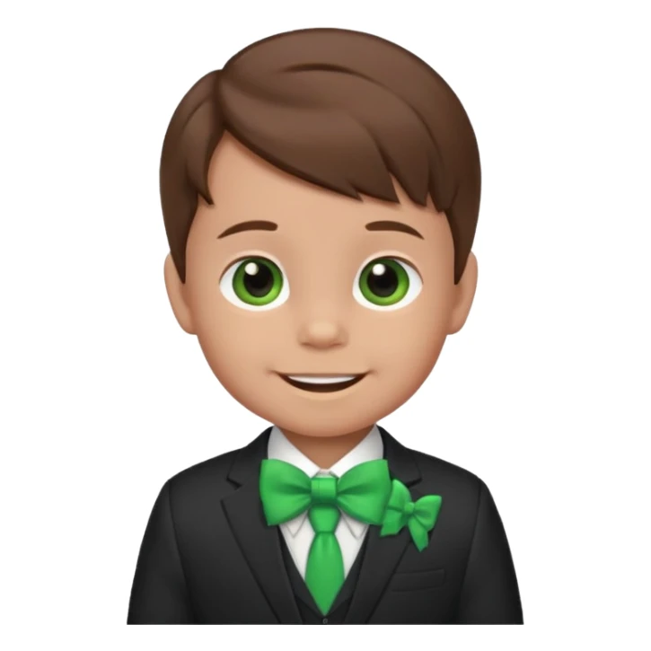 baby boy, brown hair in suit, with green bow, smile sticker