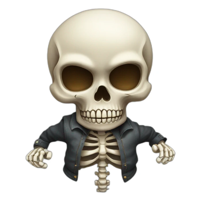 Skull head with a running body and clothes that have bones on the garments sticker