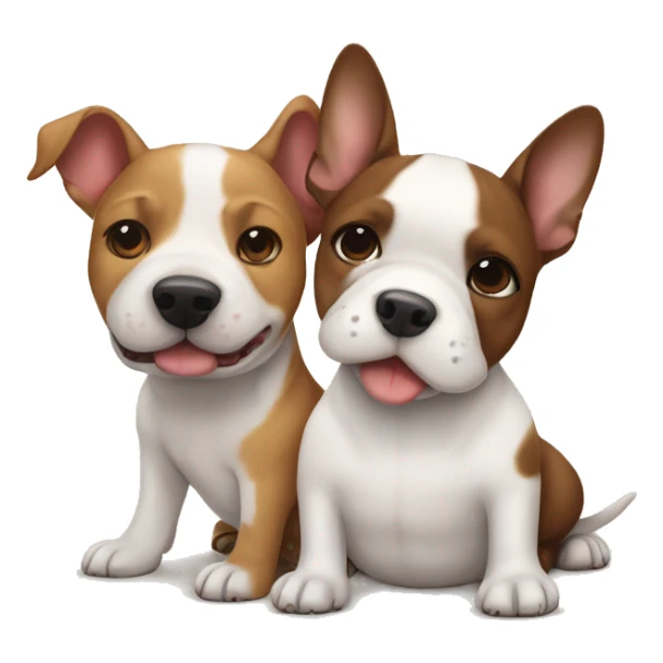 Two dogs, a White Bull terrier, and a brown-and-tan frenchie hugging sticker