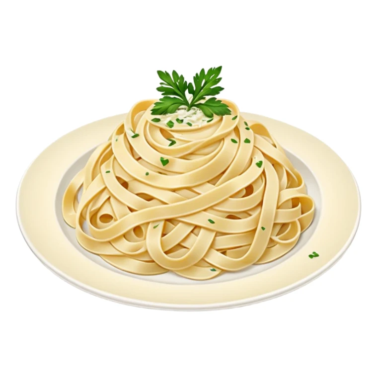 Illustrate creamy fettuccine alfredo pasta on a white plate. sticker