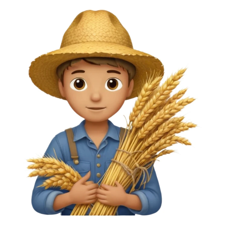 boy farmer, hug a bundle of straw sticker