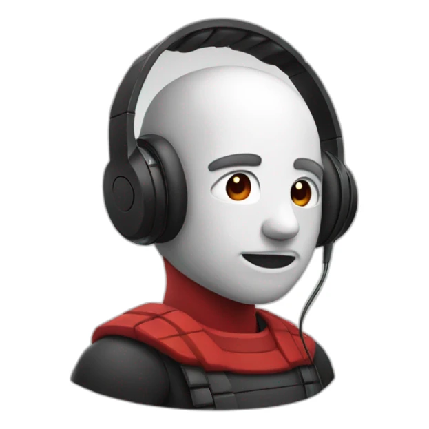 Agustin with streaming headphone and tsgirt with black and red squares sticker