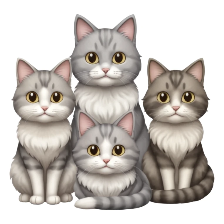 a very fluffy grey and white cat sitting with 2 other cats sticker