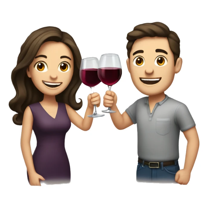 Fair-skinned brunette couple cheers wine sticker