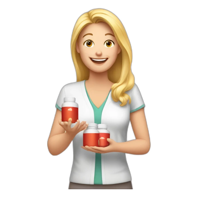 Happy blonde Mom holding ibuprofen sticker