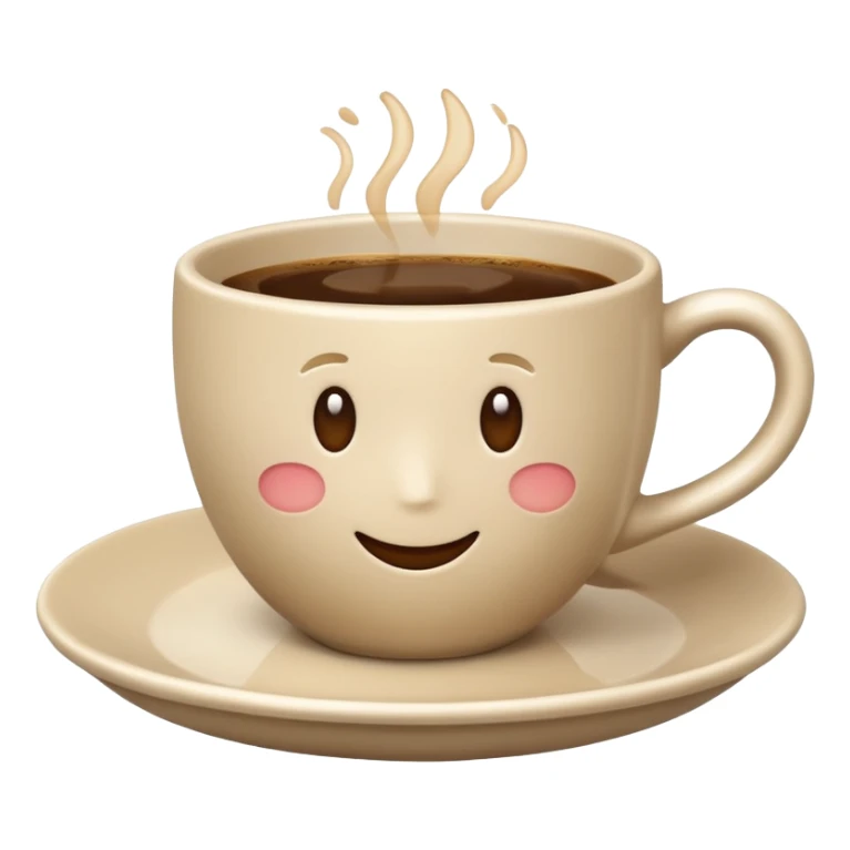 strict minimalist light beige coffee cup on saucer, Apple emoji style, no text sticker