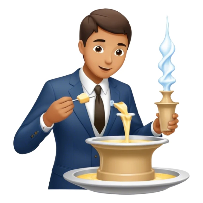 Man in suit eating Fondue fountain sticker