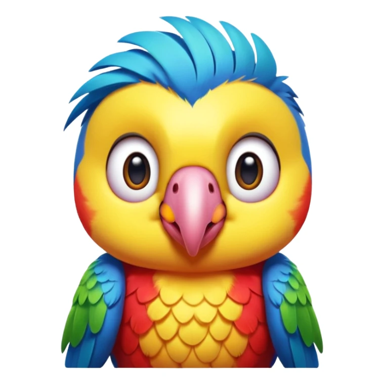 exotic parrot character, colorful feathers, cute face, 3D cartoon, mobile game icon style, clean background, no text, no watermark
 sticker