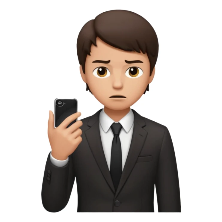 generate a brunette teen boy. dressed formally at work.  calling on a mobile, looking upset sticker