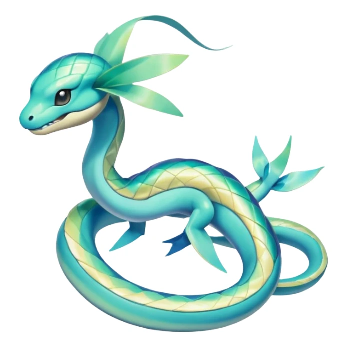 Sleek Serpentine Aquatic Ribbon-bodied Elegant Pokémon-Fakémon-Digimon-Creature, (full body) sticker