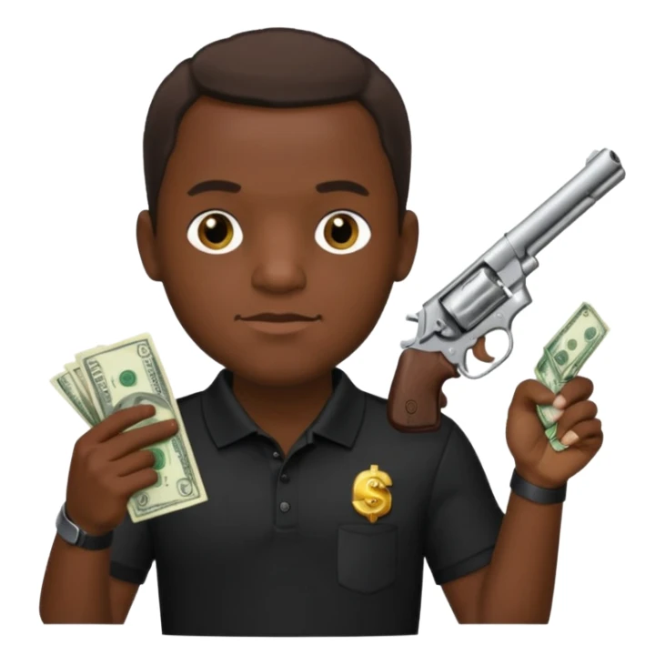franklin saint from snowfall perhaps holding money and gun but he is with a black polo shirt sticker
