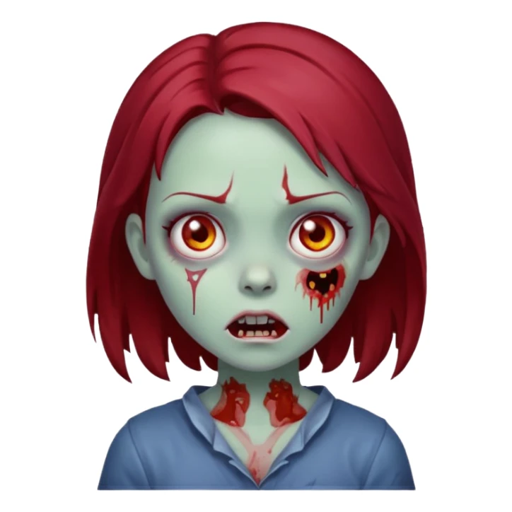 zombie girl with dark red hair, cute expression sticker