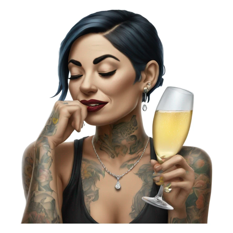 Hyper Realistic Beautiful tattooed woman crying drinking champagne  sticker