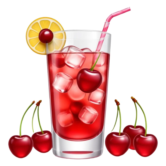 Shirley temple soda in a glass with ice, 3D realistic, cherry garnish  sticker