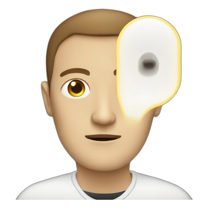 A person with laser eyes staring at a flat white sticker