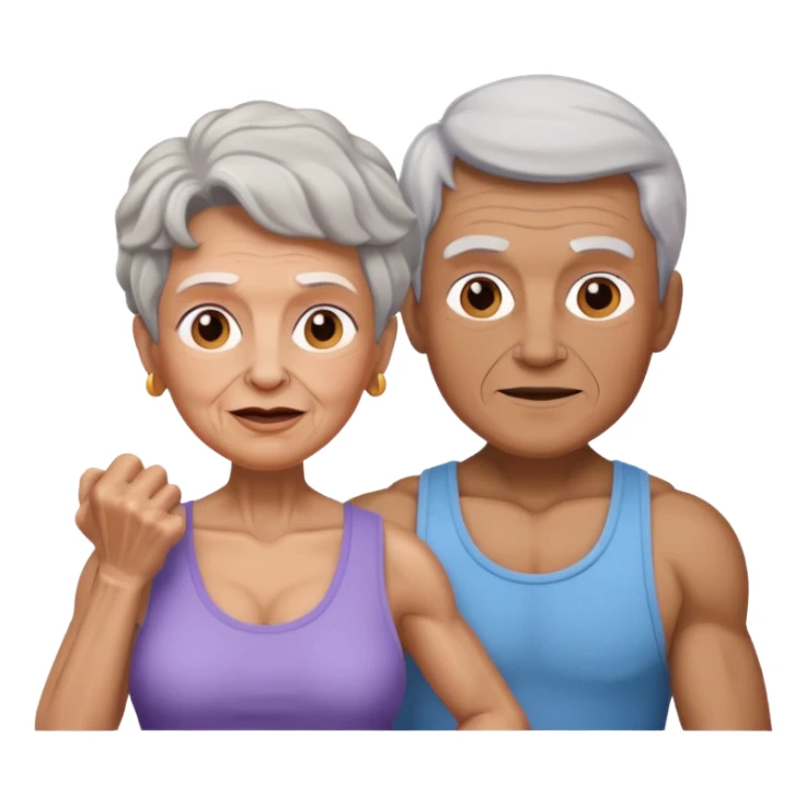 granny with a young pumped up guy emoji iOS 18.1 sticker