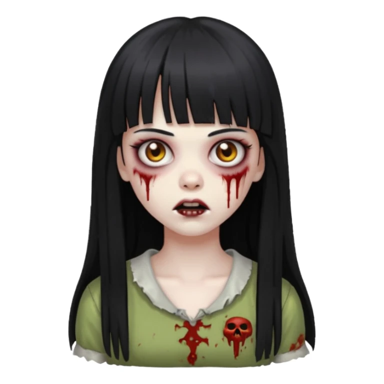 zombie girl with black long straight hair with bangs  sticker