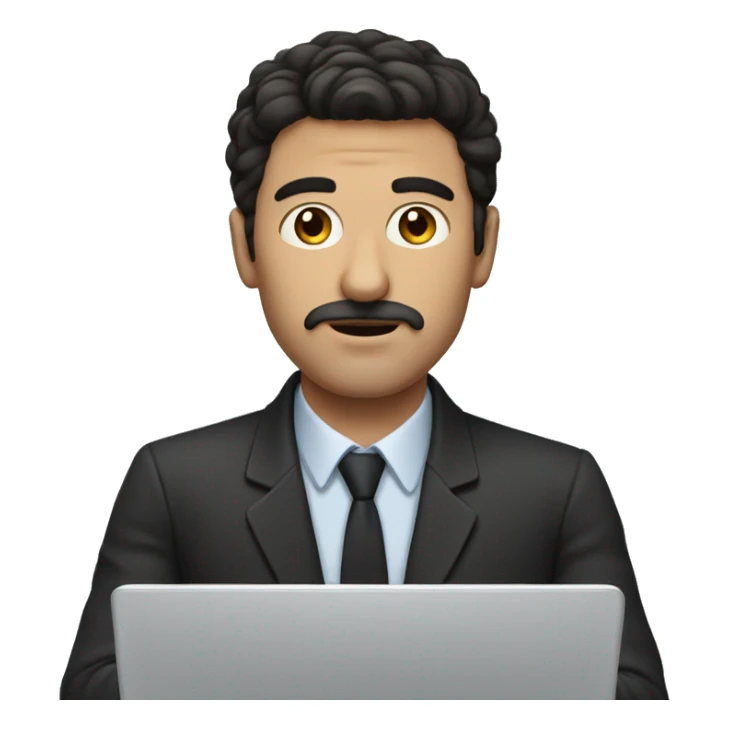dark hair dark eyes man with short mustache working on a laptop sticker
