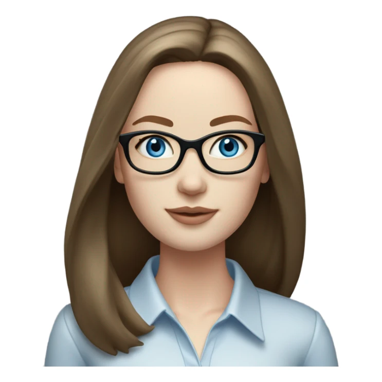 Lifelike pale elegant classy model, straight shoulder length brunette, glasses and blue eyes  sticker